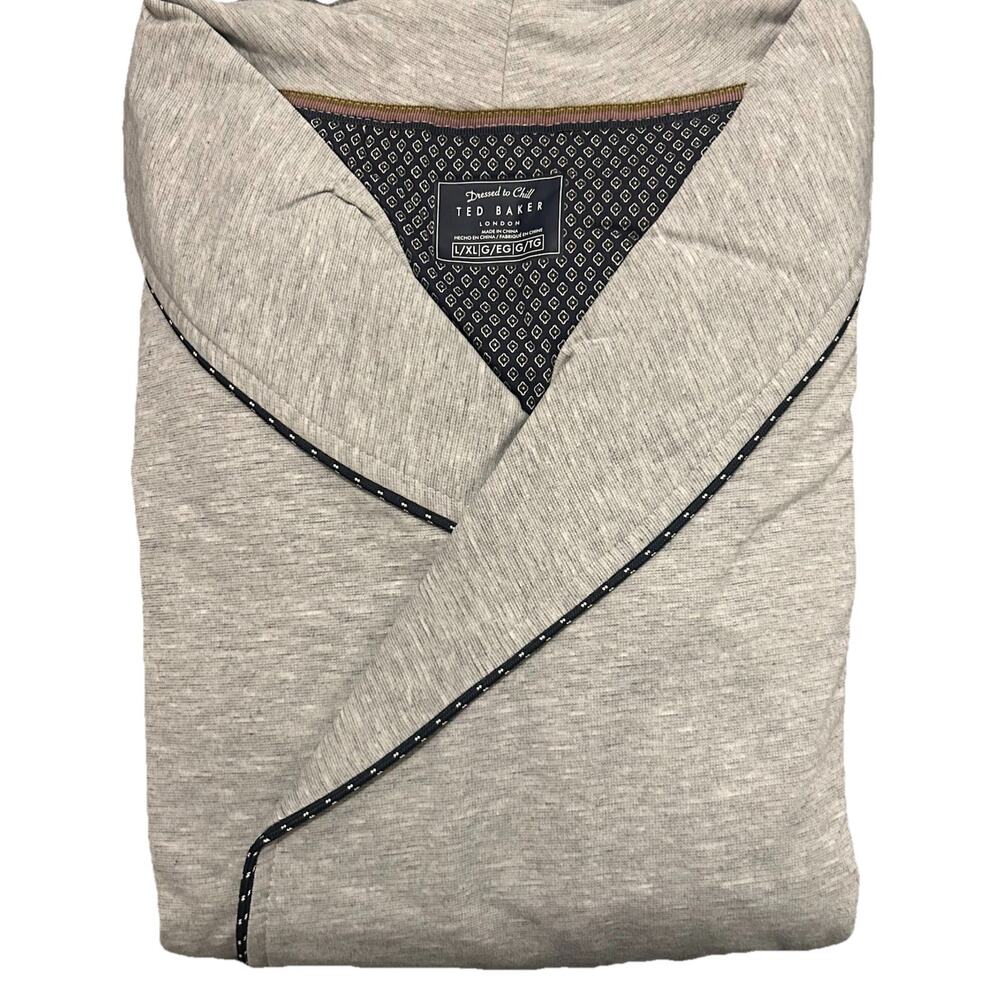 NWT Ted Baker London Mens Robe Sz Large/XL Brushed Pone Piped Trim Heather Grey‎
